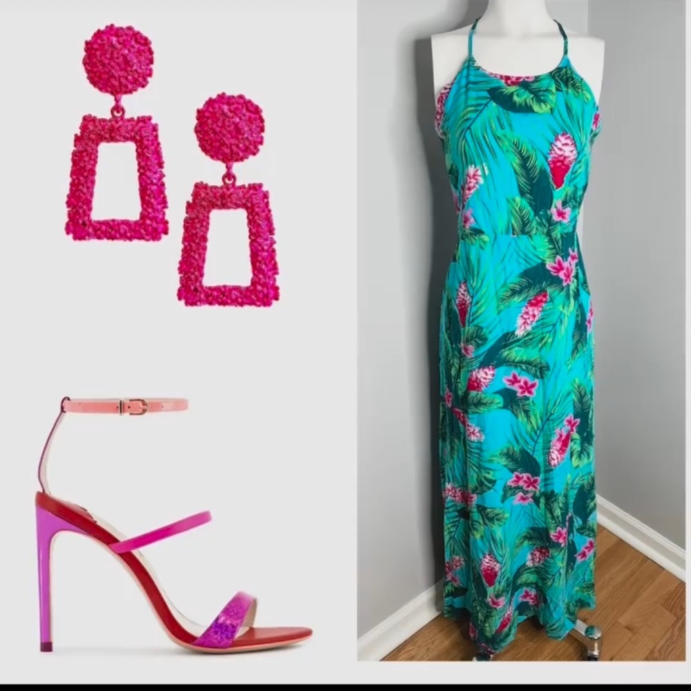 TEAL FLORAL PRINT MAXI DRESS